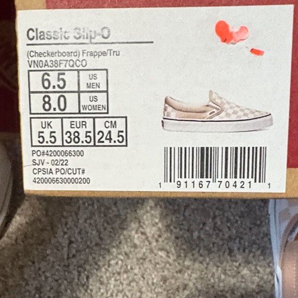 Vans Peach and White Checkered Slip-On Sneakers - Picture 2 of 6